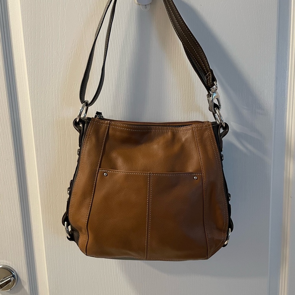 Tignanello Tan/brown Leather Shoulder Bag with adjustable strap